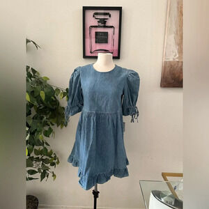Paris Atelier & other stories baby doll denim dress Sz 4 distressed casual comfy